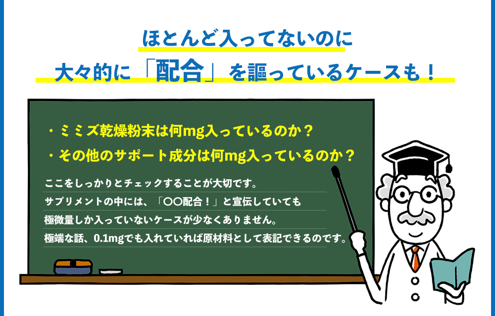 ほとんど入ってないのに 大々的に「配合」を謳っているケースも!